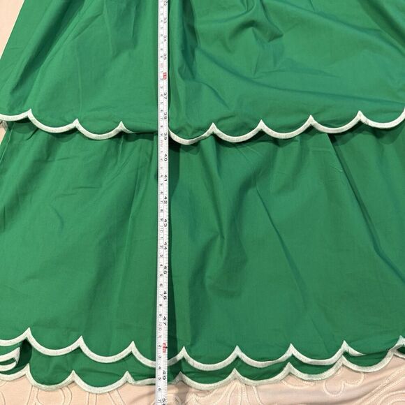 English Factory Scallop Tiered Green Dress Size XS Puff Sleeve Open Back Midi - Picture 12 of 12